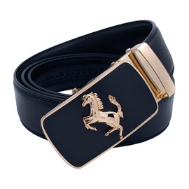 QHA Mens Ratchet Belt Prancing Horse Automatic Buckle Waist Strap Q5083