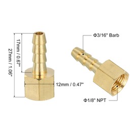sourcing map 2pcs Brass Hose Barb Fitting, 3/16" Barb x 1/8" NPT Female Brass Barb Pipe Fitting Adapter for Connect Pipes Mechanical Devices Plumbing Equipment