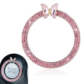 Opuweiy Car Push Start Button Sticker, Sparkling Rhinestone 3D Stereo Butterfly Decorative Ring Cover, Light Bling Anti-scratch Ignition Knob Accessories, Universal for Most Cars (Pink)