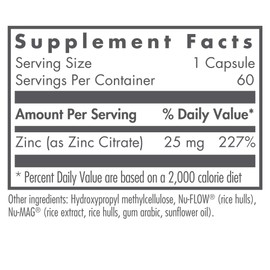 Nutricology Nutricology Zinc Citrate Supplement - 25mg Zinc for Men & Women, Immune Support, Pure, Well-Absorbed, Well-Tolerated, Trace Mineral, Vegetarian Capsules - 60 Count