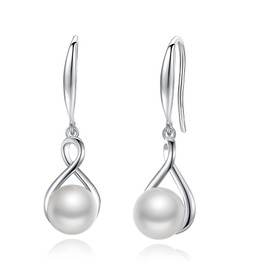 FANCIME Pearl Earrings 925 Sterling Silver Heart/Infinity Earrings with Real Quality 6-6.5 mm/8-8.5 mm Freshwater Cultured Pearls Fine Pearls Jewellery for Women, Sterling Silver, Pearl