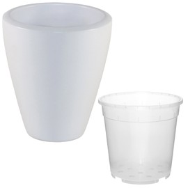 happy nature Set2 Ceramic Orchid Pot Rhodes Orchids White Height 17 cm + Culture Pot