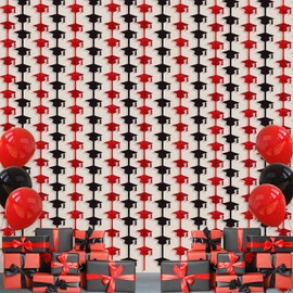 Tatuo 4 Pack 3.3x6.6 ft Graduation Cap Fringe Curtain Backdrop Glitter Class of 2025 Graduation Prop Streamers Party Decorations for High School College Photo Booth(Red, Black)