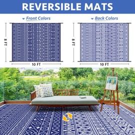 StepLively StepLively Outdoor Rug 8x10 ft, Reversible Waterproof Outdoor Plastic Straw Rug, Patio Rug Waterproof, Outdoor Large Area Rug for RV, Camping, Garden, Porch, All-Weather & Easy to Clean(Blue)