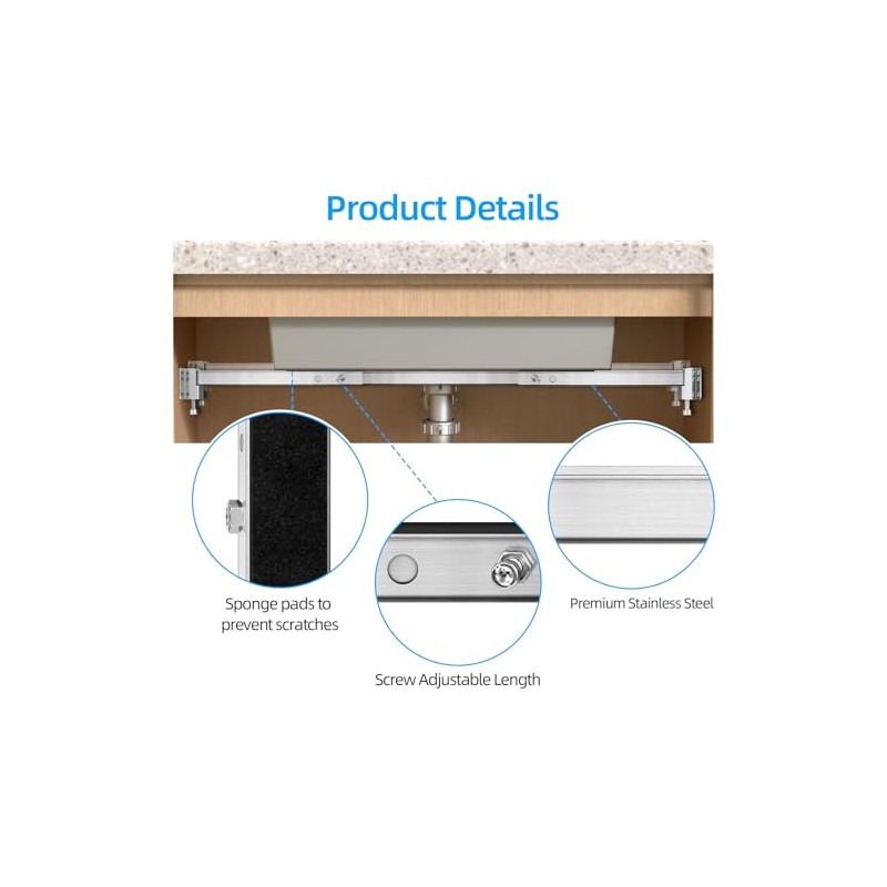 Qualward Undermount Sink Brackets,Adjustable Undermount Sink Support, Stainless Steel Installation