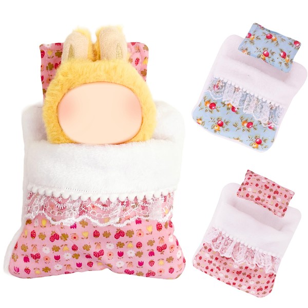Plüsch Zubehör für 17 cm Puppen, Puppenschlafsack + Kopfkissen im