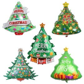 Christmas Tree Foil Balloons, 5 Pcs Christmas Tree Mylar Foil Balloons, Green Xmas Tree Gift Helium Balloons for Kids New Year Eve Winter Holiday Candies Theme Birthday Baby Shower Party Decorations