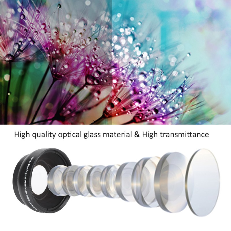 Optical Glass 0.45x WideAngle Black Additional Lens for 49mm Camera