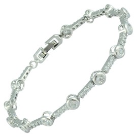 Riva Tennis Bracelet [18 cm/7 Inch] with Round Cut Gemstone Zirconia CZ [4 Colours Available] in 18K White Gold Plated, Simple Modern Elegance, Brass, Cubic Zirconia