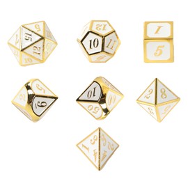 7pcs Metal Dice Polyhedral Shiny Portable Long Lasting Zinc Alloy Dice Set for Table Game Board Game Gold White