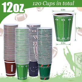 Visivessel 120 Pcs Football Disposable Paper Cup 12oz Football Party Decoration Cup for Football Birthday Party