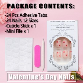 KTAABTR 24Pcs Valentines Press on Nails Short Square Nails Red Heart Fake Nails with Glue Pink Glossy Acrylic Nails Design Valentines Heart Stick on Nails for Women Girls DIY Heart Nail Decoration