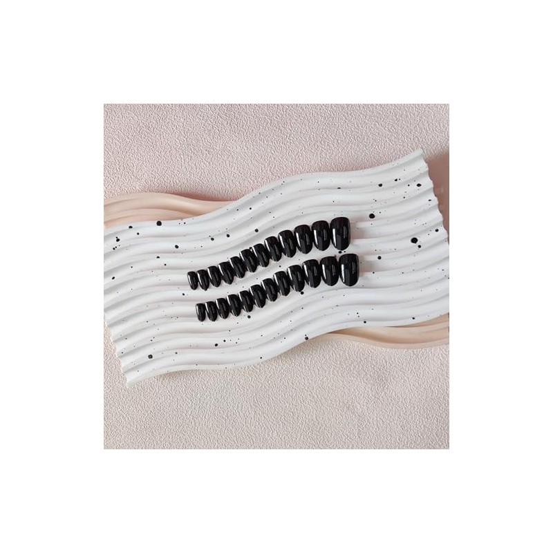 SXVME Uñas postizas negras, cortas, ovaladas y redondas, con pegamento,
