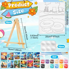 Zhanmai 12 Pack Pre Drawn Canvas for Painting Sip and Paint Kit 8" x 10" Paint Party Set Canvas Painting Pre Printed Canvases for Party Favor DIY Virtual Adult's Date Night (Summer Color)