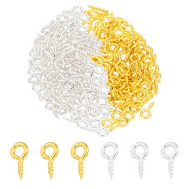 PATIKIL 4x8mm Screw Eye Pins Set, 200Pcs Metal Threaded Eye Pin Clasp Hooks Mini Hoop Peg for Jewelry Making Cork Top Bottles DIY Crafts, Gold, Silver