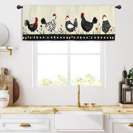 Miyotaa - Cortina de cocina con cenefa de gallo, 54 pulgadas de ancho x 18 pulgadas de alto, con bolsillo para barra de granja, rústico, rural, granja, campo, ventana para sala de estar, recámara