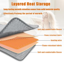 Electric Heating Pad, 12x16 Heat Pad for Back Shoulder Neck, Fast Heating Technology, 10 Heat Level and 3 Timer Setting, Machine Washable Gray