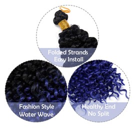14 Inch Marlybob Crochet Hair Water Wave - Black to Dark Blue Curly Braids Ombre Braiding Hairpiece Synthetic Hair Extensions