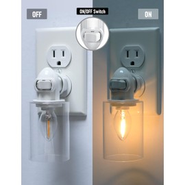 LOIWON Modern Plug in Night Light with On Off Switch, 2-Pack 0.5W LED Night Lights Plug into Wall Socket, Warm Baby Nursery Nightlight with Clear Glass Lamp Shade for Adult Kids Room Bathroom Hallway