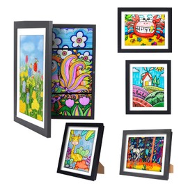 3-Pack Kids Artwork Frames - Changeable Front Opening Holds 150, 10x12.5 Picture Frame for Display, With Storage (Black)