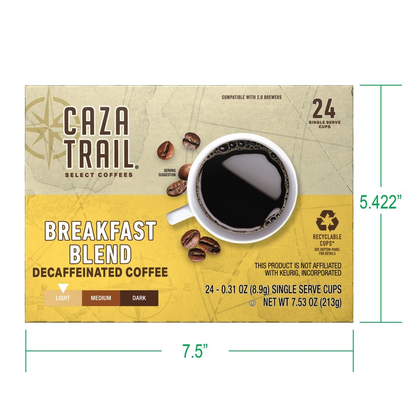 Caza Trail Coffee Pods, Decaf Breakfast Blend, Single Serve (Pack