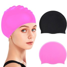 KHAOP Swimming Caps for Kids Girls Boys and Adult Teenager,Comfortable Light Swimming Caps,Super Stretch No Pull Hair Swim Hats for Long and Short Hair （Pink）