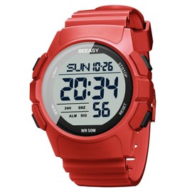 Beeasy Men Digital Sports Watch,Waterproof Watch with Stopwatch Countdown Timer Alarm Function Dual Time Rubber Strap Wrist Watch for Men/Student