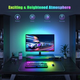 ABCidy 2-in-1 Under Monitor Light Bar, 2 PCS Screenbar Light Desk Lamp Computer with Remote Controller Color Changing, LED Dynamic Rainbow Effect USB Powered for PC Setup, Keyboard Light, Gaming Room