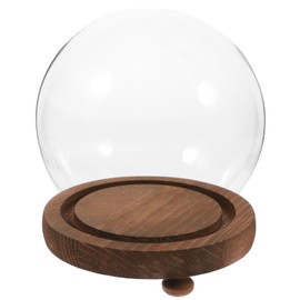 HOMSFOU Clear Glass Dome with Wood Base Glass Plant Terrarium Keepsake Display Globe Cloche Preserved Fresh Flowers Cover for Collectibles Figure