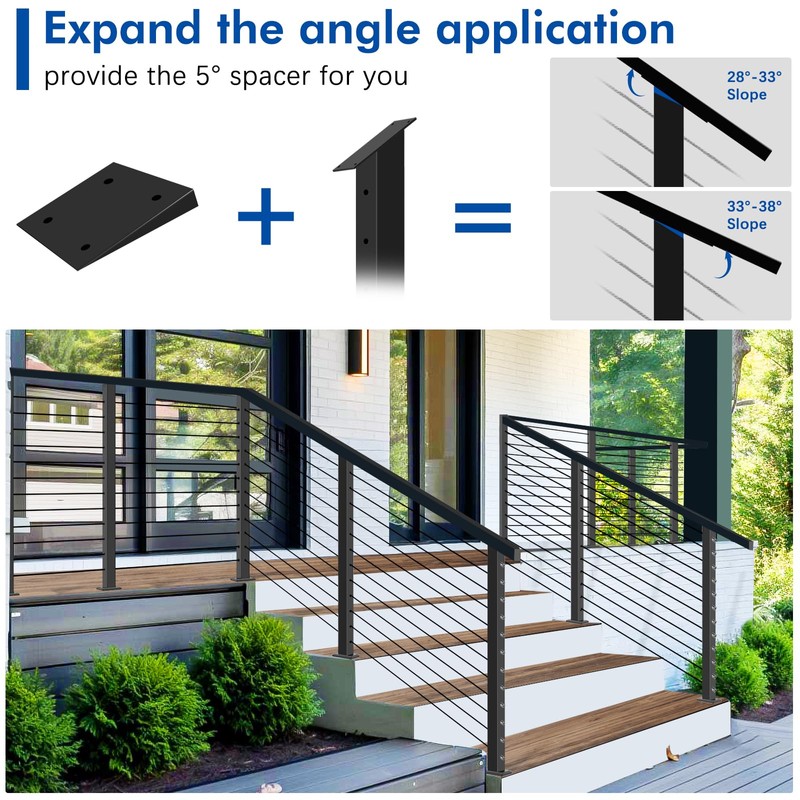Gyykzz Stair Cable Railing Post 42"x2"x2", Slant Fixed Top Stainless
