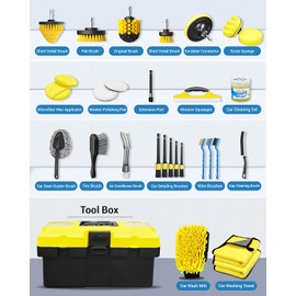 AUTOWN 30PCS Car Detailing Kits, Detailing Brush Set with Drill Brush Attachments and Portable Tool Box, Car Cleaning Kits for Interior, Exterior, Wheels, Windows