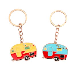Lyqaq 2 Pieces Camper Keychains – Vintage RV Keyrings for Travel Trailers & Caravans,Cute Camping Souvenirs & Practical Accessories (Retro Design)