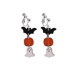 Acrylic Halloween Clip on Earrings Pumpkin Ghost Clip on Earrings Bat Earrings Halloween Jewelry Holiday Earrings (bat-wooden)