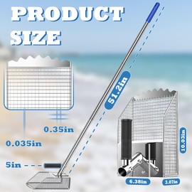 Viscogrip Sand Scoop for Metal Detecting, 304 Stainless Steel Sand Flea Rake with Heavy-Duty Pole, Sand Flea Rake for Beach, Shovel for Beach and Underwater Treasure Hunting