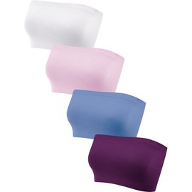 Geyoga 4 Pieces Strapless Women's Bralette Unpadded Bandeau Bra, Fresh colours, l