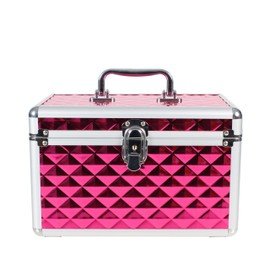 Aluminium Hard Make Up Travel Storage Box Cosmetic Beauty Vanity Case Organiser (Fucshia Pink)