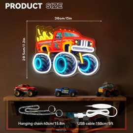 Monster Truck Neon Signs for Wall Decor, Red Car Neon Sign, Dimmable Acrylic Neon Lights for Living Room Bedroom Game Room Garage Man Cave Car Club Party Decorations Gift