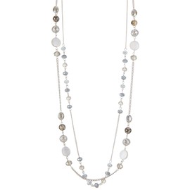 FULU AUTUMN Women's Statement Necklace Long Pearl Necklace Silver Chain Two Strand Fashion Jewellery Necklace Birthday Gift, Crystal Pearl, No Gemstone