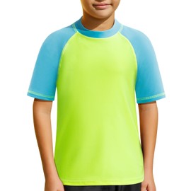 MASOCIO Children's UV Swimming Shirt UPF 50+ Swimming Shirt Boys Short-Sleeved Quick-Drying Rash Guard for Boys Size 104-158, green blue, 110 - 116
