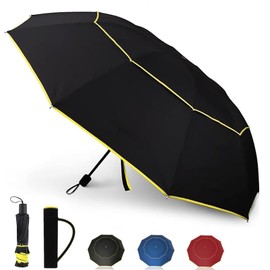 JFHBSS Paraguas Plegable Grande,Paraguas de Bolsillo Portátiles,Sombrilla Plegable Grande de 42 Pulgadas Resistente al Viento y Lluvia con Protección UV (Negro)