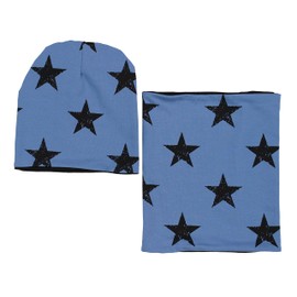 TupTam Unisex Children's Beanie Hat Tube Scarf Set - Stars black / jeans., size: 52-54