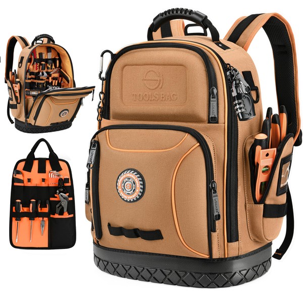 Tool Bag Backpack, 75 Pockets & Loops Canvas Heavy Duty