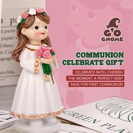 GoGnome Resin First Communion Girl Figurine - 5.3" First Communion Gifts for Girls, Baptism Gifts for Girl Decorations