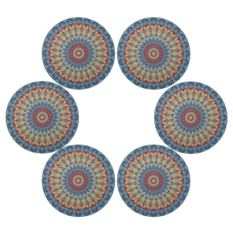 Qilmy Mandala Round Placemats Non-Slip Washable Polyester Table Mats Set