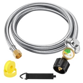 6 Feet Propane Tank Regulator Hose with Gauge, Universal Grill Regulator Replacement Parts, QCC1 to 3/8" Female Flare Nut Hose and Regulator for Most LP Gas Grill, Heater and Fire Pit Table