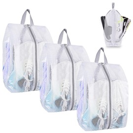 SelfTek Shoe Bags for Travel - 3 Pack 1 Size Double-Sided Zipper Shoe Bag for Men & Women, Waterproof Portable Shoe Storage Pouch with Handle, Family Travel Accessories - Medium Size