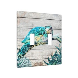 Sea Turtle Double Light Switch Cover Plate 2 Gang Toggle Switch Plate Beach Theme Decorative Wall Plate Accessories, Standard Size, 4.5 x 4.5 Inch