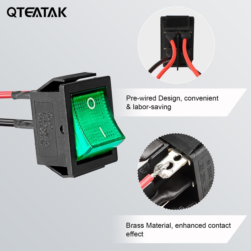 QTEATAK KCD4 2Pcs DC 12V-24V 30A DPST Pre-Wired 4-Pin 2