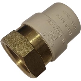 1 Piece 3/4" Female NPT x 3/4" CPVC Adapter, 3/4" CPVC Female Adapter, Brass, 1 Pack