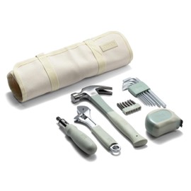 TINKR Home Essentials Tool Kit – Hammer, Ratchet Screwdriver, Tape Measure, Allen Keys & Wrench in Canvas Case. Modern Tool Set for DIY & Home Repairs